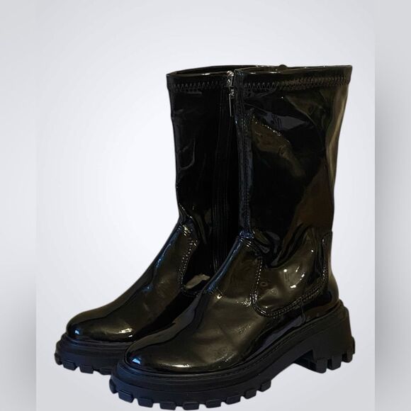 Schutz | Schutz Kendy black patent leather mid-calf boots Lug sole NWOB size 6 - Picture 2 of 12